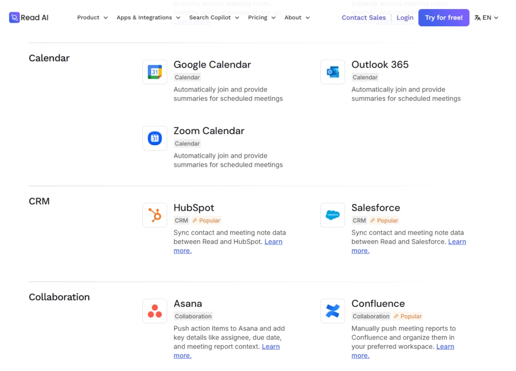 read ai integrations