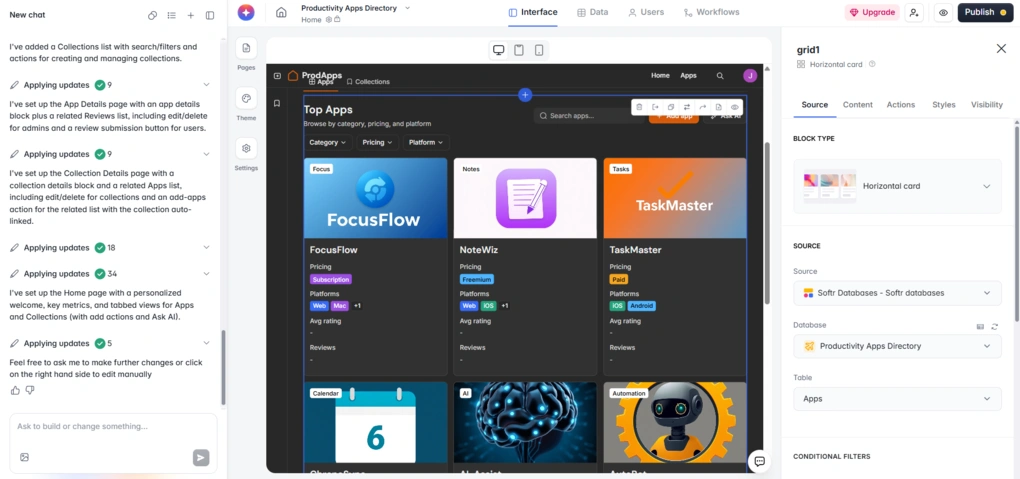 softr ai co builder editing and customization