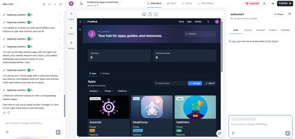 softr ai co builder editing
