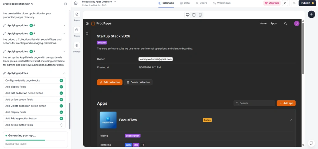 softr ai co builder generating