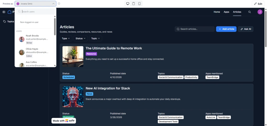 softr ai co builder preview