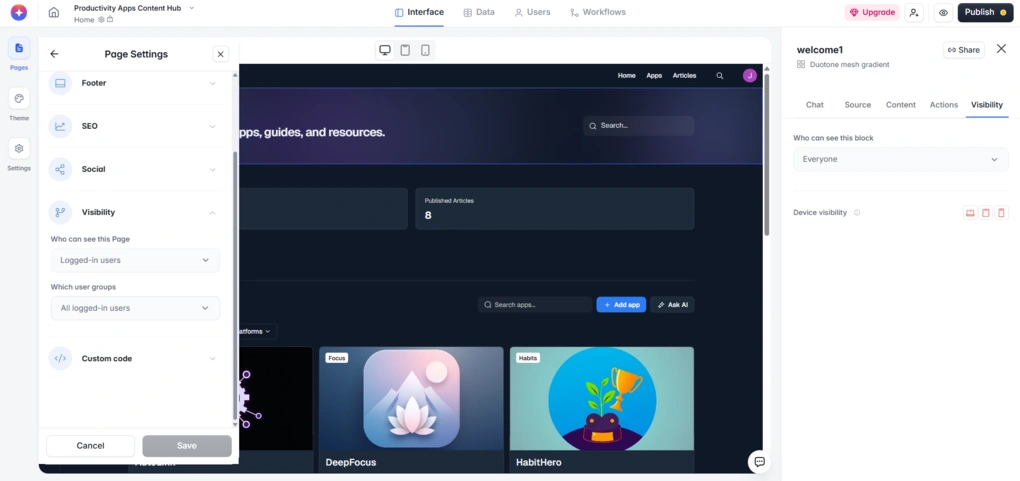 softr visibility settings