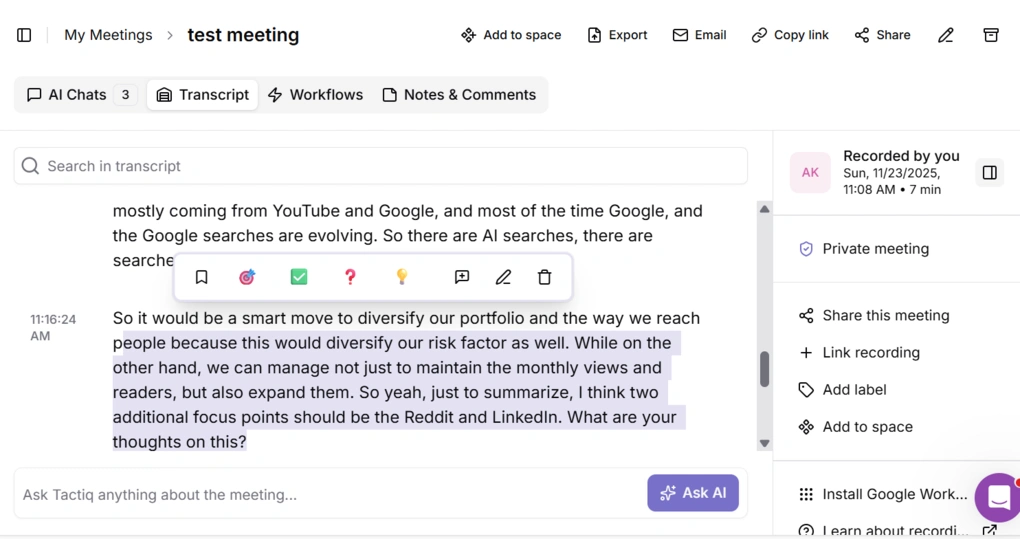 tactiq edit transcription