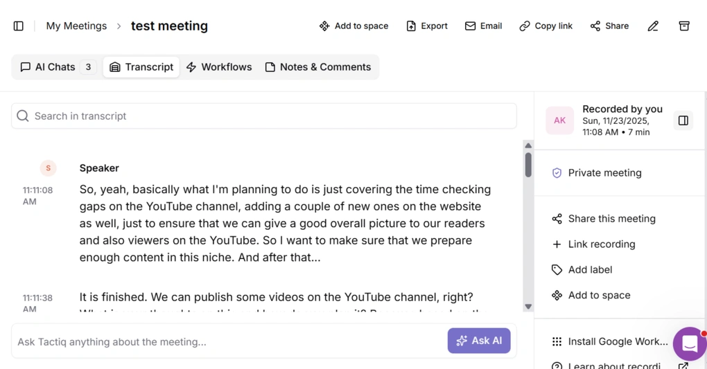 tactiq transcription