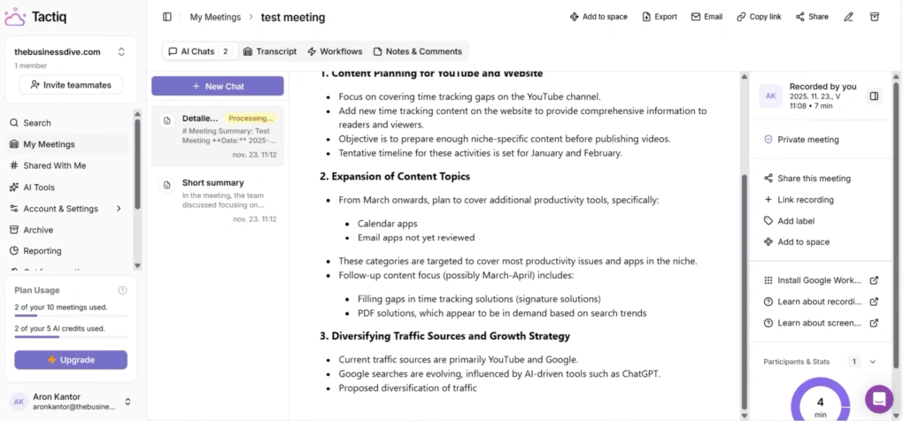 tactiq user interface