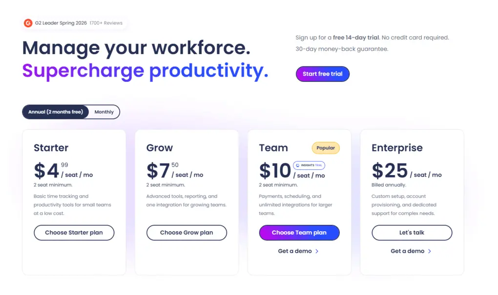 Hubstaff pricing plans