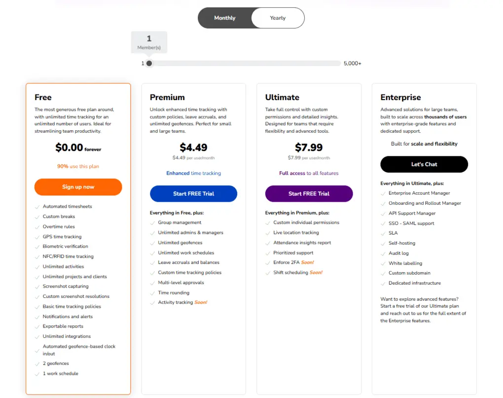 Jibble pricing plans