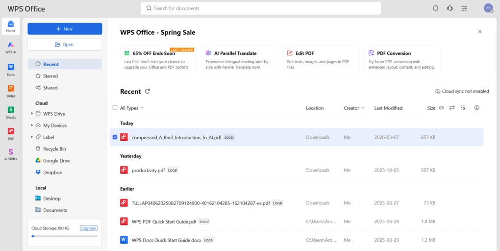WPS Office user interface