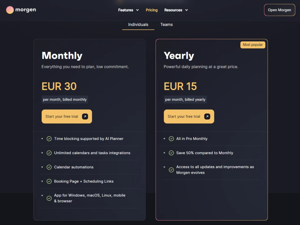 morgen pricing plans