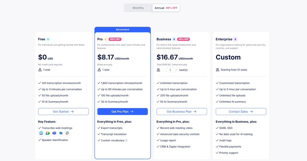 notta pricing