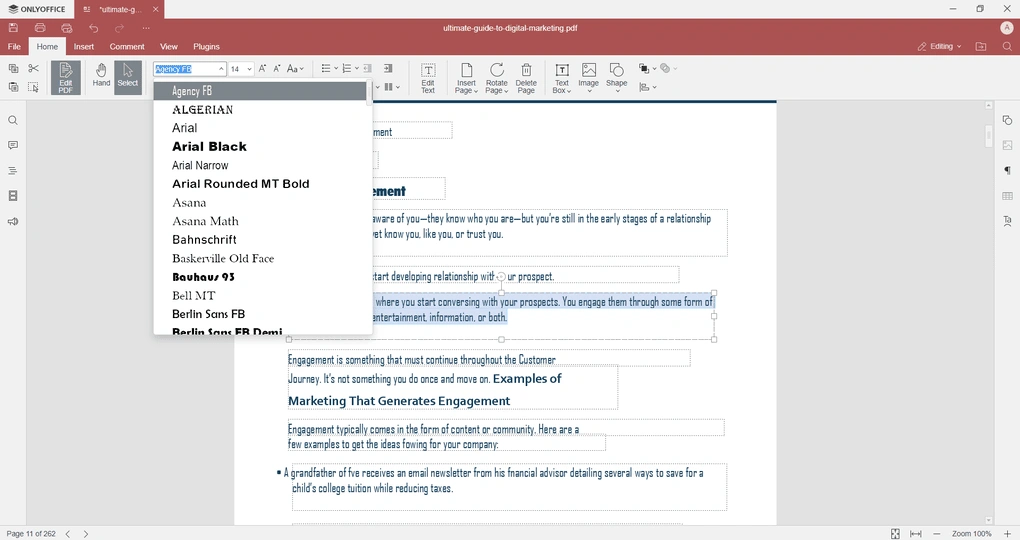 onlyoffice pdf editor fonts