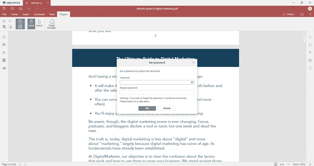 onlyoffice pdf protection