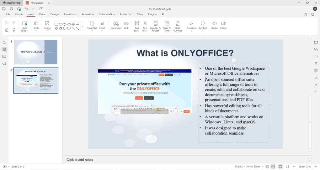 onlyoffice presentation editor