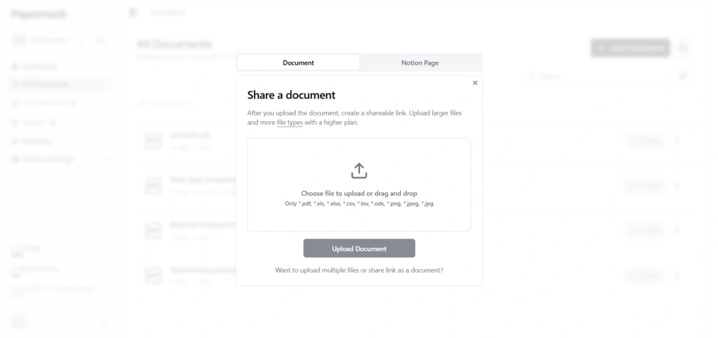 papermark document upload