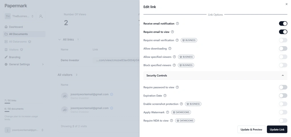 papermark link permissions