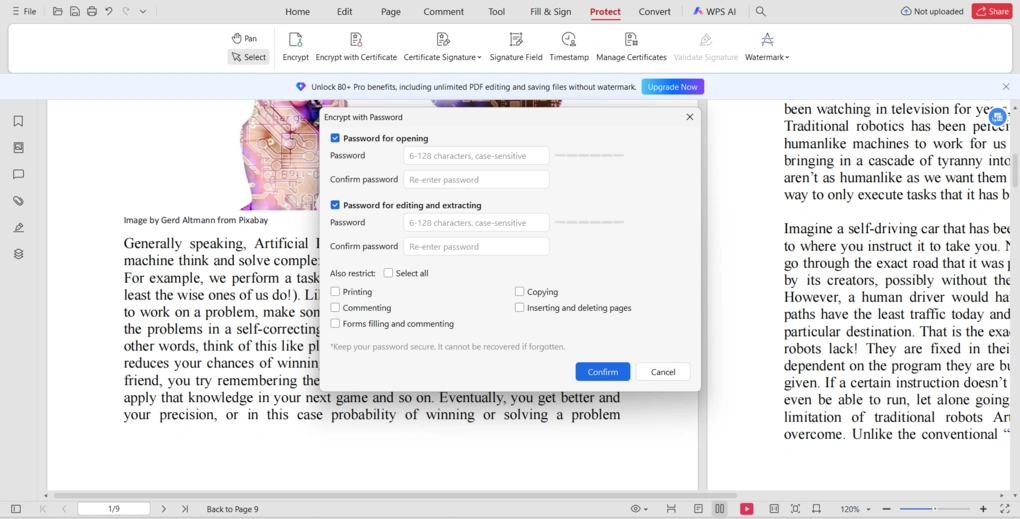 wps office pdf protection