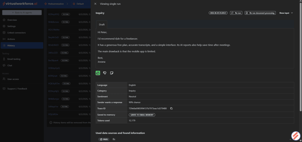 Using the chat tab to communicate with the AI agent (1)