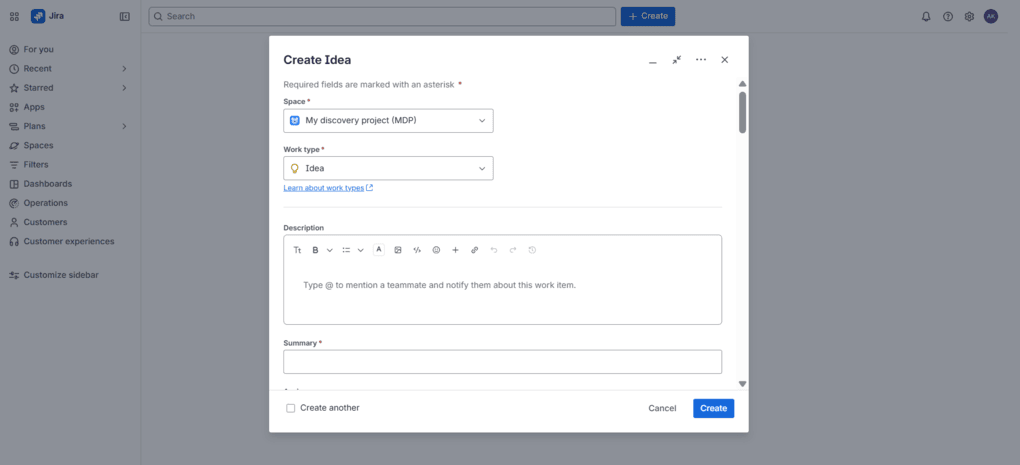 creating a workspace with Jira