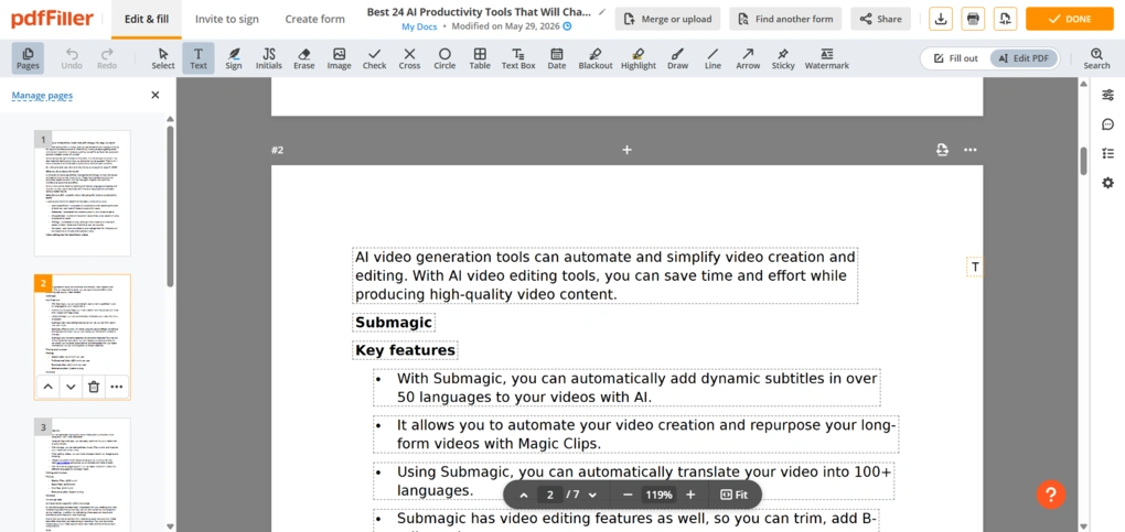 pdfFiller features