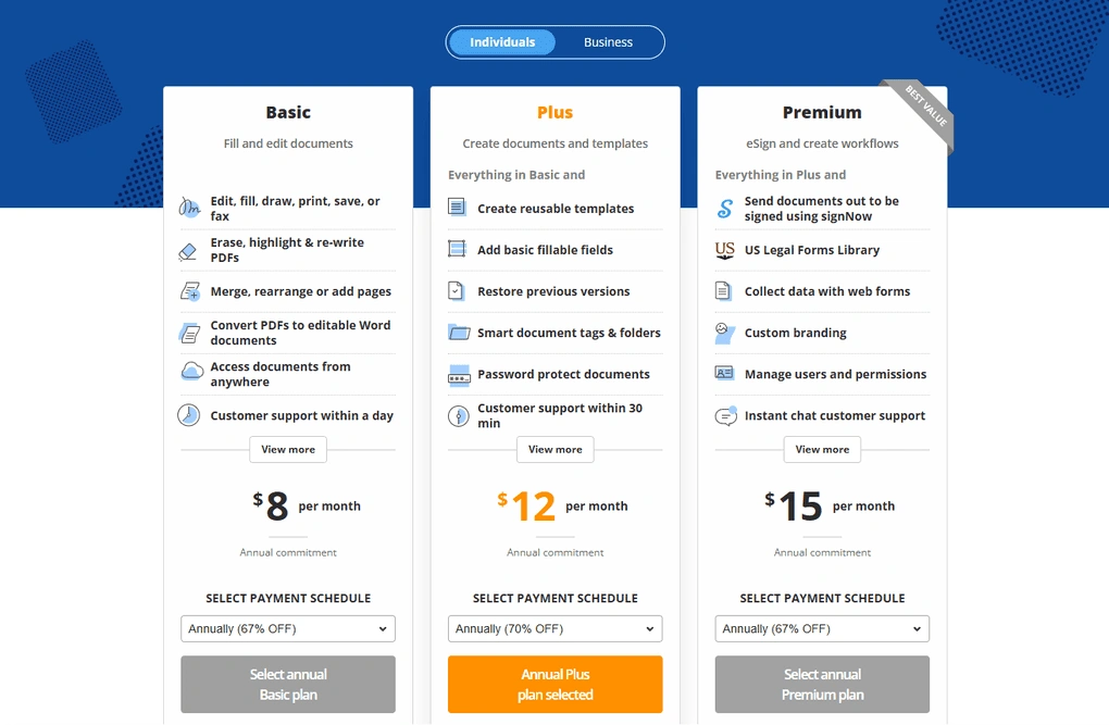 pdfFiller pricing