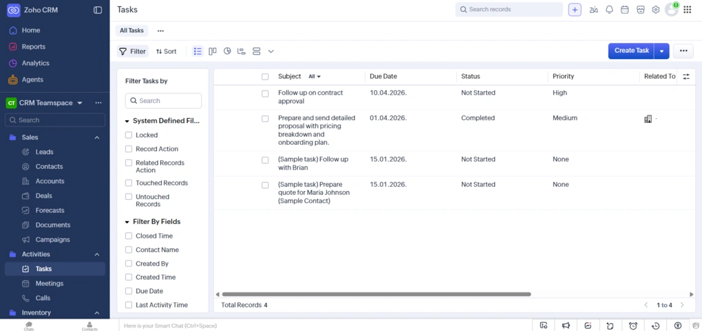 zoho crm features