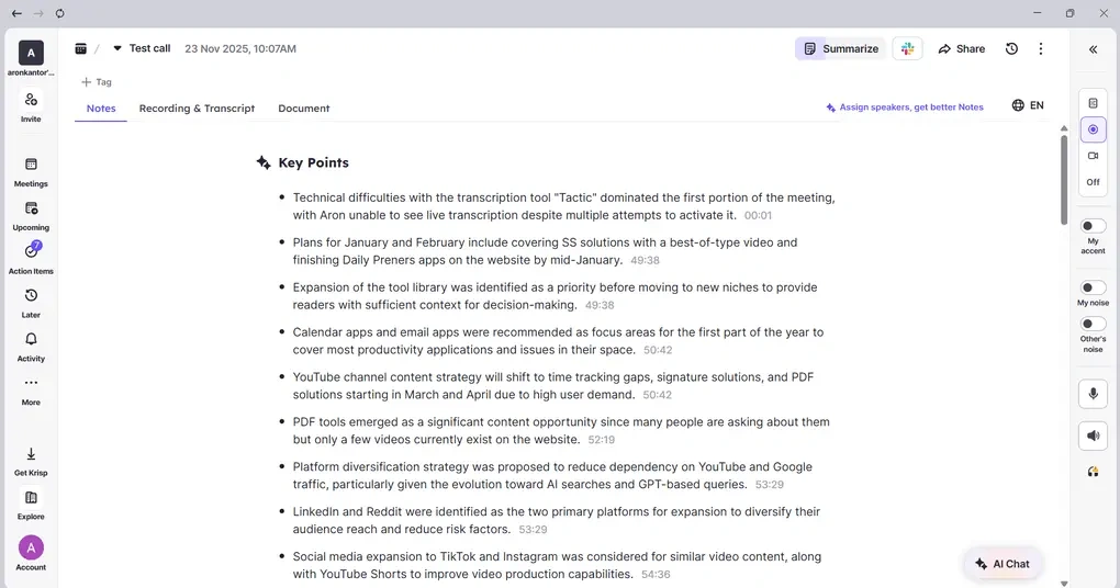 krisp ai notes