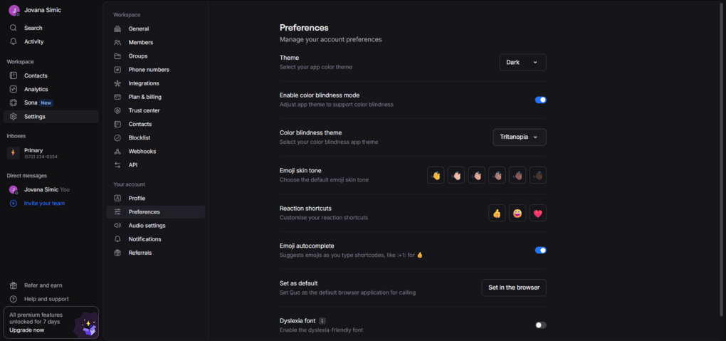 Quo user interface