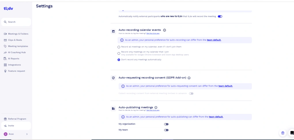 Tldv-transcription-settings
